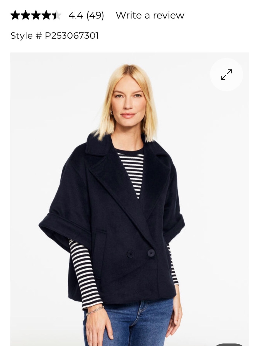 New Talbots Navy Coat wool blend boxy jacket. - Picture 2 of 5
